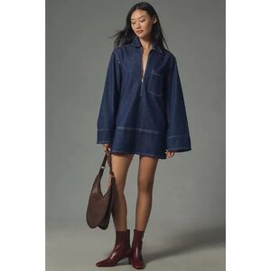 Blue Jean Denim Anthropologie Pilcro Relaxed Long Sleeve Mini Shift Dress (NWT)